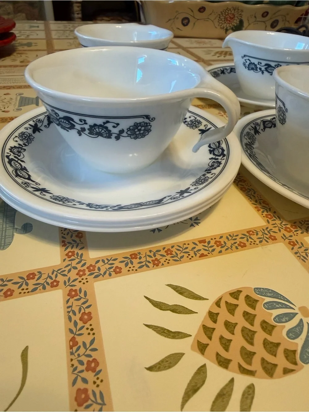 Corelle Old Town Blue cups and saucer set.
